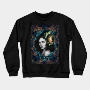 Digital Artwork Portrait Green Floral Vintage Fine Art Crewneck Sweatshirt